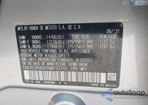 2021 Honda Hr-V Awd Lx z USA, uszkodzony, nr VIN 3CZRU6H3XMM753142